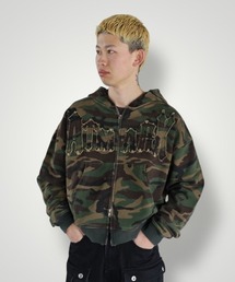 《フリーサイズ / UNISEX 》ATMARKロゴ フリンジ ミドルフルジップパーカー