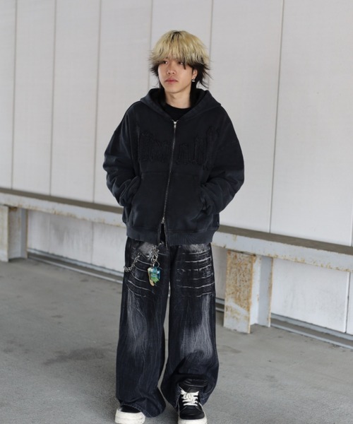 ATMARK（アットマーク）の「《フリーサイズ　/　UNISEX　》ATMARKロゴ　フリンジ　ミドルフルジップパーカー（パーカー・メンズ・ブラック/レッド/グリーン・FREE）」の20枚目の写真
