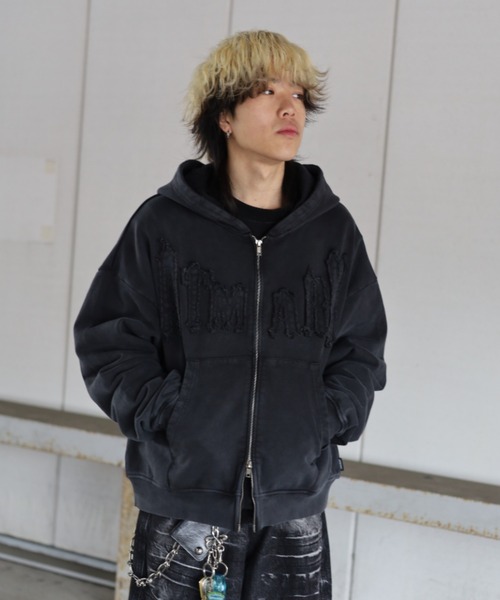 ATMARK（アットマーク）の「《フリーサイズ　/　UNISEX　》ATMARKロゴ　フリンジ　ミドルフルジップパーカー（パーカー・メンズ・ブラック/レッド/グリーン・FREE）」の18枚目の写真