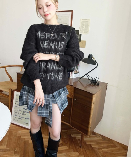 moment+(モーメントプラス)の「モヘアタッチジャガードロゴニットプルオーバー(ニット/セーター・レディース・ライトグレー/ネイビー/アイボリー/ブラック/ブラウン・M/L)」の18枚目の写真
