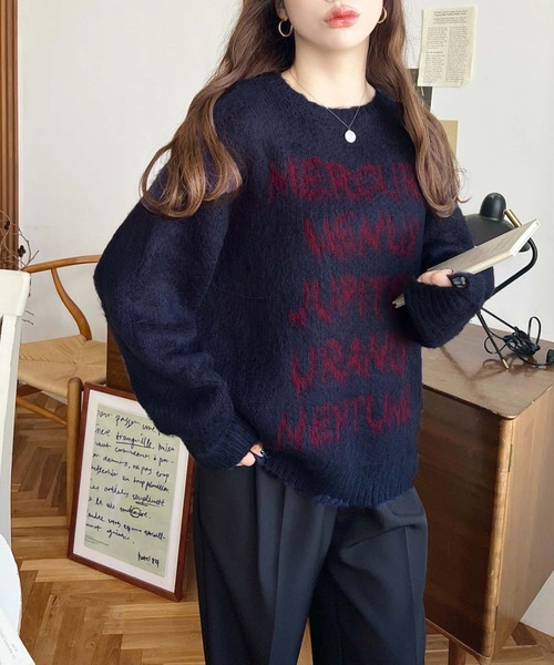 moment+(モーメントプラス)の「モヘアタッチジャガードロゴニットプルオーバー(ニット/セーター・レディース・ライトグレー/ネイビー/アイボリー/ブラック/ブラウン・M/L)」の8枚目の写真