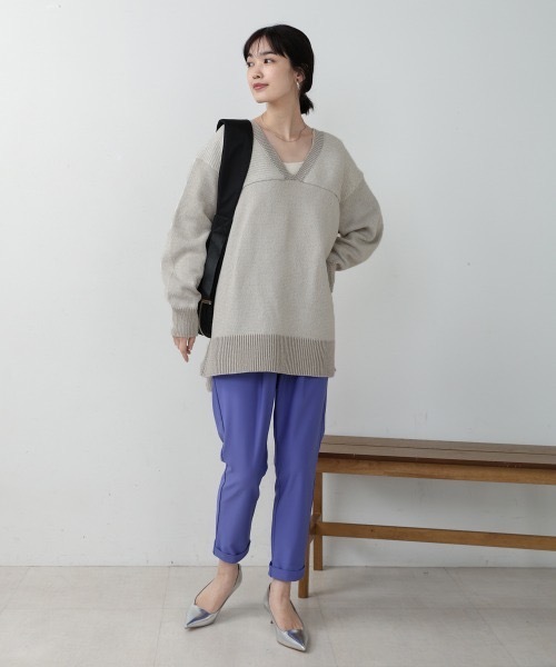 Bou Jeloud(ブージュルード)の「デニムライクニットチュニック(ニット/セーター・レディース・ナチュラル/ブラック・FREE)」の7枚目の写真