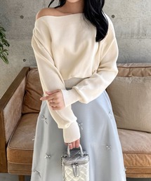 CLEAR BASIC | ワンポイント刺繍ワンショル2wayニットトップス［大人カジュアル 春夏ニット］≪SS新作≫(ニット/セーター)