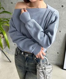 CLEAR BASIC | ワンポイント刺繍ワンショル2wayニットトップス［大人カジュアル 春夏ニット］≪SS新作≫(ニット/セーター)