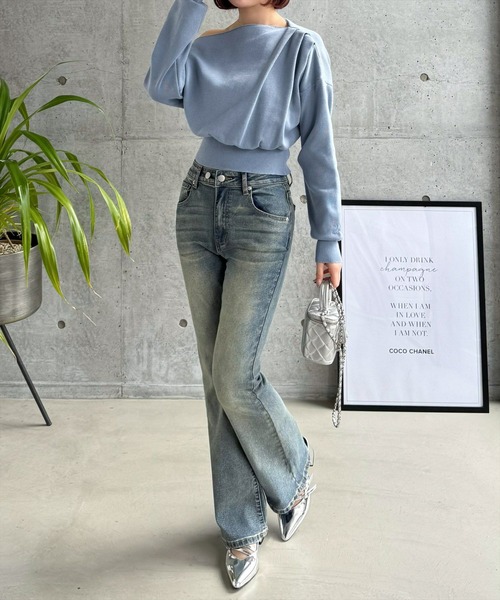 CLEAR BASIC（クリアベーシック）の「ワンポイント刺繍ワンショル2wayニットトップス［大人カジュアル 春夏ニット］≪再入荷≫（ニット/セーター・レディース・アイボリー/ミント/ブルーグレー/ブラック・F）」の8枚目の写真