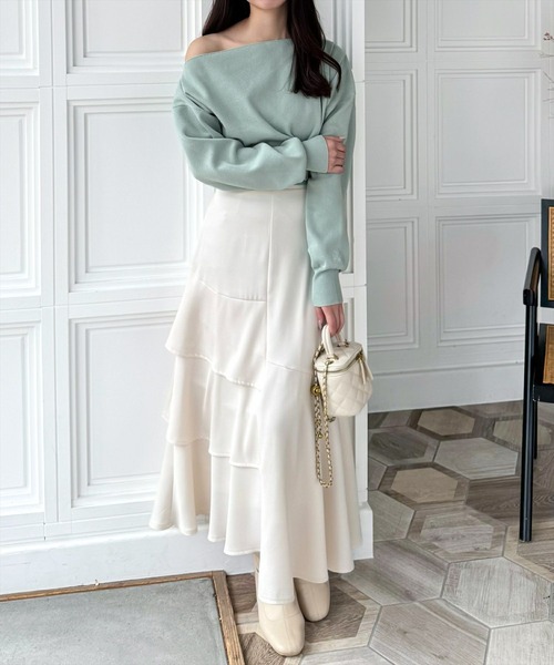 CLEAR BASIC（クリアベーシック）の「ワンポイント刺繍ワンショル2wayニットトップス［大人カジュアル 春夏ニット］≪再入荷≫（ニット/セーター・レディース・アイボリー/ミント/ブルーグレー/ブラック・F）」の7枚目の写真