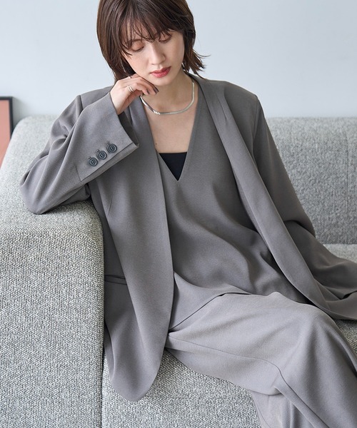 MASNADA マスナダ ジレ ベスト 異素材 変形 L カーキ ウォッシャブル sma-mz-vst-01.jpg