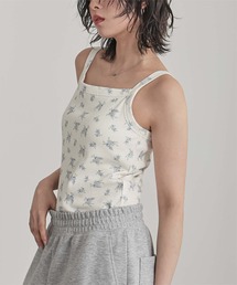 カップ付き小花柄サーマルキャミ