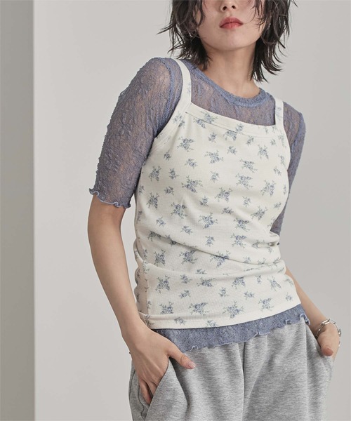 miette(ミエット)の「カップ付き小花柄サーマルキャミ(キャミソール・レディース・ピンク/ホワイト系その他/オフホワイト・FREE)」の7枚目の写真