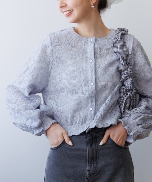 flower - flowerブラウス 30%OFF】flower collar blouse～ﾌﾗﾜｰｶﾗｰﾌﾞﾗｳｽ | flower