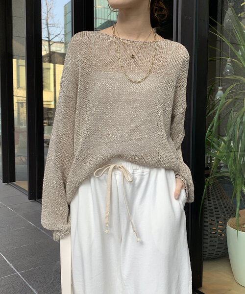 doudou ショート丈ラメメッシュプルオーバー ニット DouDou（ドゥドゥ）の「ショート丈ラメメッシュプルオーバー