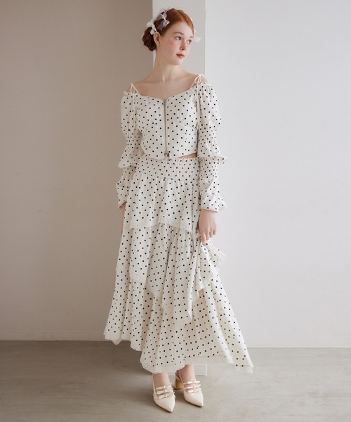 Seemi. byNICECLAUP（ シーミーバイナイスクラップ）の「【Seemi.】イレヘムロングスカート（スカート・レディース・オフホワイト/ピンク/ブルー系その他/ドット・FREE）」の4枚目の写真