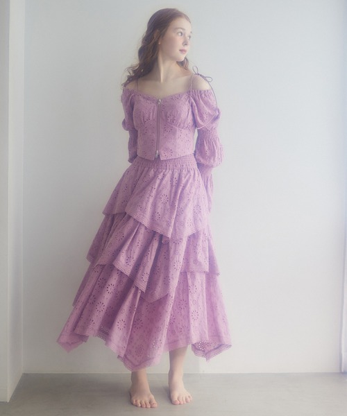 Seemi. byNICECLAUP（ シーミーバイナイスクラップ）の「【Seemi.】イレヘムロングスカート（スカート・レディース・オフホワイト/ピンク/ブルー系その他/ドット・FREE）」の3枚目の写真