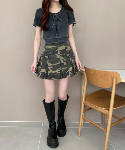 WEGO（ウィゴー）の「WEGO/ヴィンテージライクレースアップT（Tシャツ/カットソー・レディース・スミクロ/ブラック/ホワイト・FREE）」の5枚目の写真