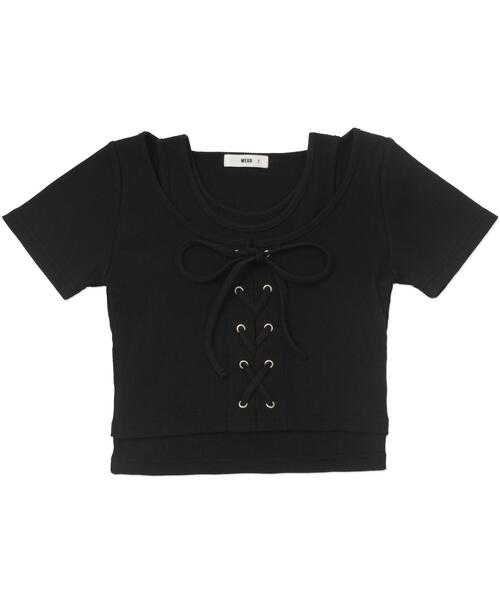 WEGO（ウィゴー）の「WEGO/ヴィンテージライクレースアップT（Tシャツ/カットソー・レディース・スミクロ/ブラック/ホワイト・FREE）」の21枚目の写真