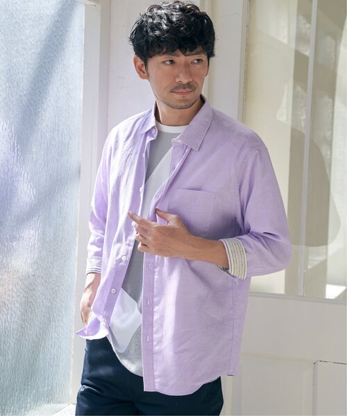 ikka(イッカ)の「【吸水速乾】7分フレンチリネンMIX無地シャツ(シャツ/ブラウス・メンズ・ダークラベンダー/グレー・S/M/L/XL)」の3枚目の写真
