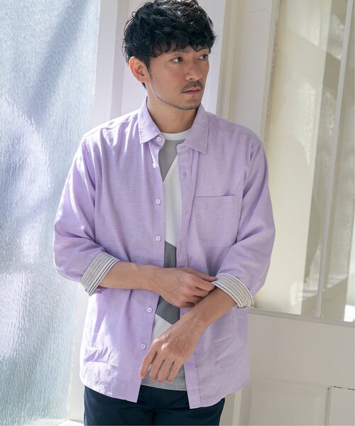 ikka(イッカ)の「【吸水速乾】7分フレンチリネンMIX無地シャツ(シャツ/ブラウス・メンズ・ダークラベンダー/グレー・S/M/L/XL)」の4枚目の写真