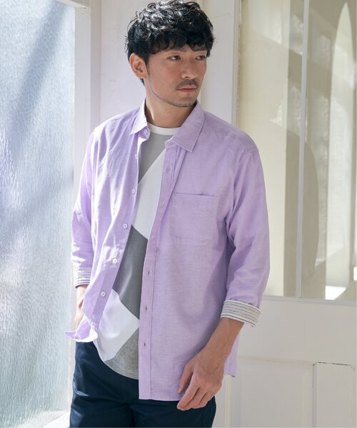 ikka(イッカ)の「【吸水速乾】7分フレンチリネンMIX無地シャツ(シャツ/ブラウス・メンズ・ダークラベンダー/グレー・S/M/L/XL)」の5枚目の写真