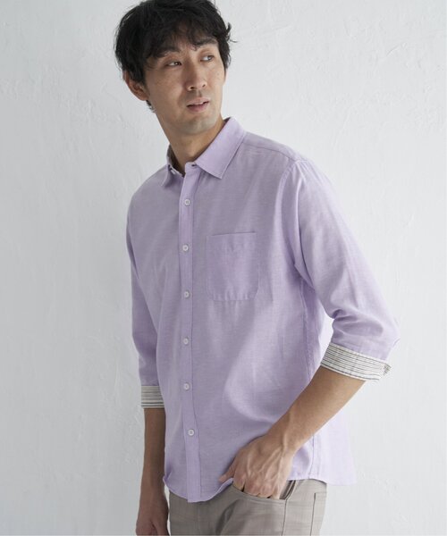 ikka(イッカ)の「【吸水速乾】7分フレンチリネンMIX無地シャツ(シャツ/ブラウス・メンズ・ダークラベンダー/グレー・S/M/L/XL)」の9枚目の写真
