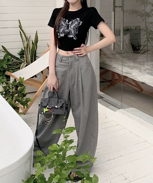 Lace Ladies(レースレディース)の「バタフライ クロップド丈 クルーネック 半袖 Tシャツ(Tシャツ/カットソー・レディース・ホワイト/ブラック・M/XL)」の4枚目の写真