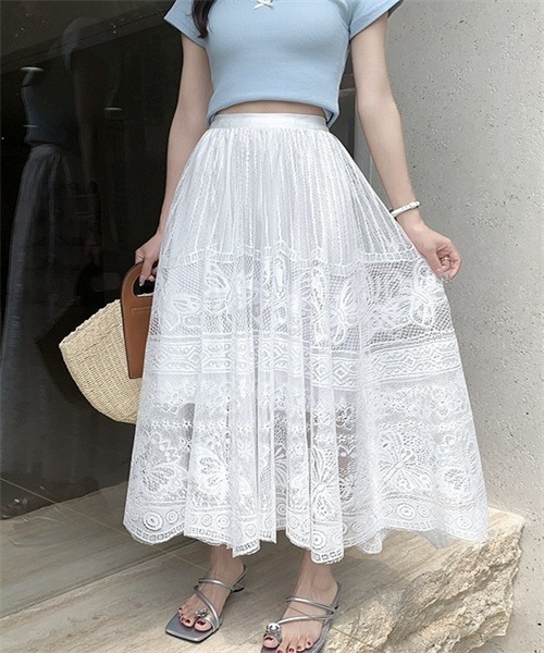 Dream garden（ドリームガーデン）の「総レースロングスカート（スカート・レディース・ベージュ/ピンク系/カーキブラウン/ホワイト/ブラック・FREE）」の7枚目の写真