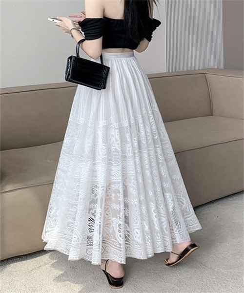 Dream garden（ドリームガーデン）の「総レースロングスカート（スカート・レディース・ベージュ/ピンク系/カーキブラウン/ホワイト/ブラック・FREE）」の18枚目の写真