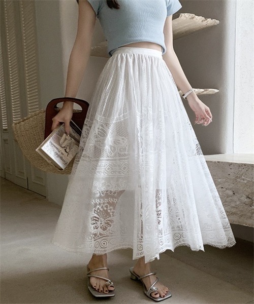 Dream garden（ドリームガーデン）の「総レースロングスカート（スカート・レディース・ベージュ/ピンク系/カーキブラウン/ホワイト/ブラック・FREE）」の10枚目の写真