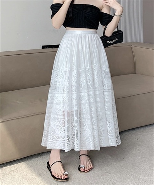 Dream garden（ドリームガーデン）の「総レースロングスカート（スカート・レディース・ベージュ/ピンク系/カーキブラウン/ホワイト/ブラック・FREE）」の9枚目の写真