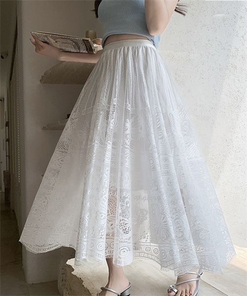 Dream garden（ドリームガーデン）の「総レースロングスカート（スカート・レディース・ベージュ/ピンク系/カーキブラウン/ホワイト/ブラック・FREE）」の11枚目の写真