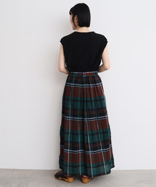 l'atelier du savon（アトリエドサボン）の「高島ちぢみbig check スカート（スカート・レディース・ホワイト/グリーン・FREE）」の11枚目の写真