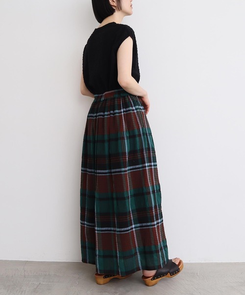 l'atelier du savon（アトリエドサボン）の「高島ちぢみbig check スカート（スカート・レディース・ホワイト/グリーン・FREE）」の16枚目の写真