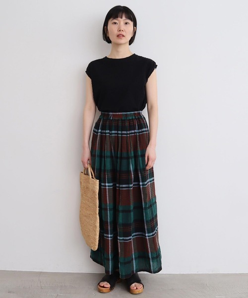l'atelier du savon（アトリエドサボン）の「高島ちぢみbig check スカート（スカート・レディース・ホワイト/グリーン・FREE）」の14枚目の写真