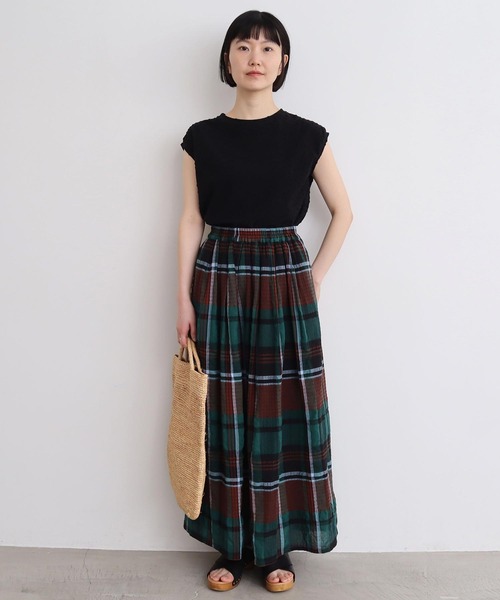 l'atelier du savon（アトリエドサボン）の「高島ちぢみbig check スカート（スカート・レディース・ホワイト/グリーン・FREE）」の9枚目の写真