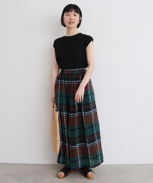 l'atelier du savon（アトリエドサボン）の「高島ちぢみbig check スカート（スカート・レディース・ホワイト/グリーン・FREE）」の17枚目の写真