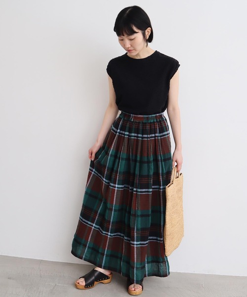 l'atelier du savon（アトリエドサボン）の「高島ちぢみbig check スカート（スカート・レディース・ホワイト/グリーン・FREE）」の15枚目の写真