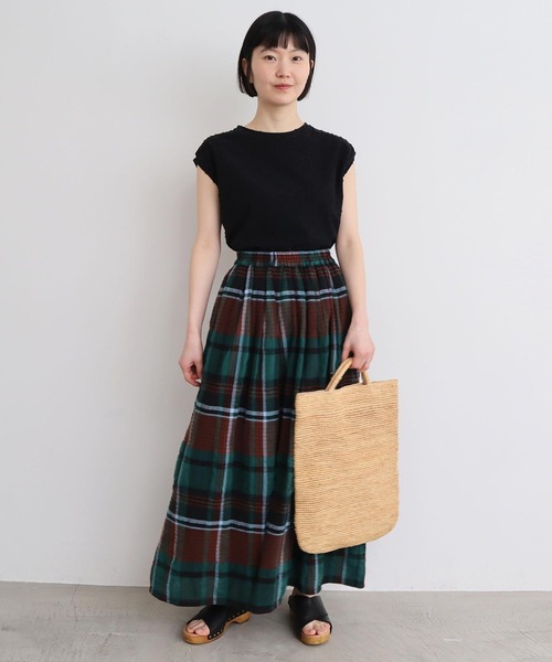 l'atelier du savon（アトリエドサボン）の「高島ちぢみbig check スカート（スカート・レディース・ホワイト/グリーン・FREE）」の18枚目の写真