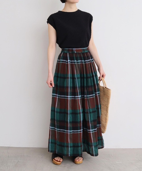 l'atelier du savon（アトリエドサボン）の「高島ちぢみbig check スカート（スカート・レディース・ホワイト/グリーン・FREE）」の13枚目の写真