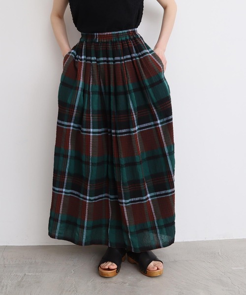 l'atelier du savon（アトリエドサボン）の「高島ちぢみbig check スカート（スカート・レディース・ホワイト/グリーン・FREE）」の20枚目の写真