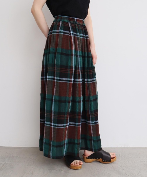 l'atelier du savon（アトリエドサボン）の「高島ちぢみbig check スカート（スカート・レディース・ホワイト/グリーン・FREE）」の21枚目の写真