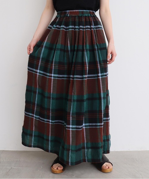 l'atelier du savon（アトリエドサボン）の「高島ちぢみbig check スカート（スカート・レディース・ホワイト/グリーン・FREE）」の7枚目の写真