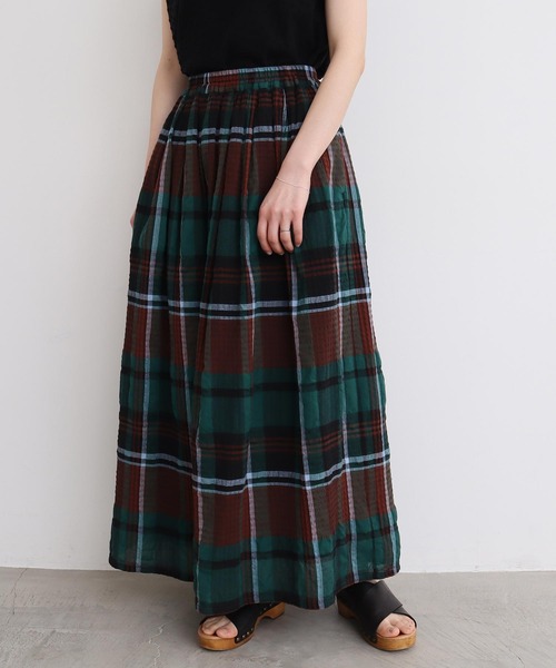 l'atelier du savon（アトリエドサボン）の「高島ちぢみbig check スカート（スカート・レディース・ホワイト/グリーン・FREE）」の19枚目の写真