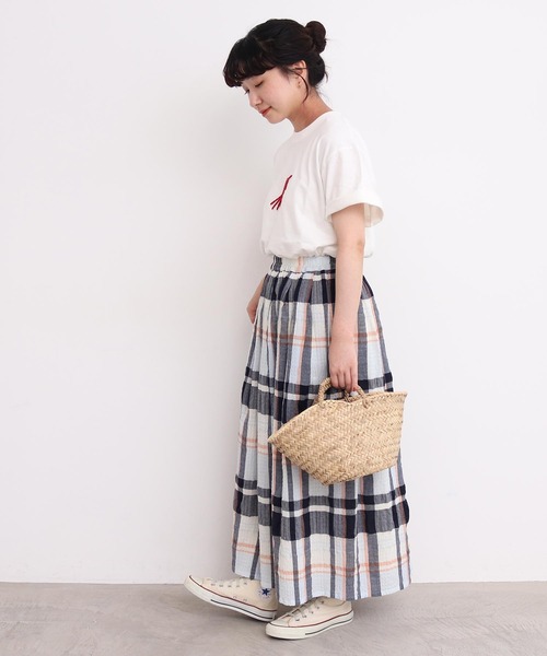 高島ちぢみbig check スカート（スカート）｜l'atelier du savon