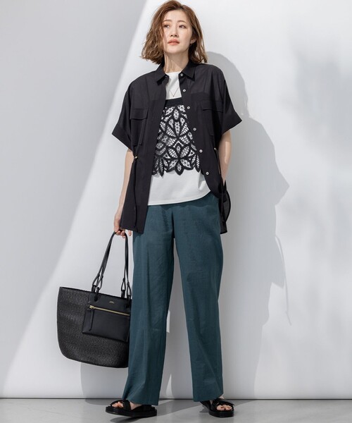 新品タグ付き！23区 レースキャミソール付き カットソー ホワイト 23区(ニジュウサンク)の【好評につき新色追加/汗じみ防止】エン