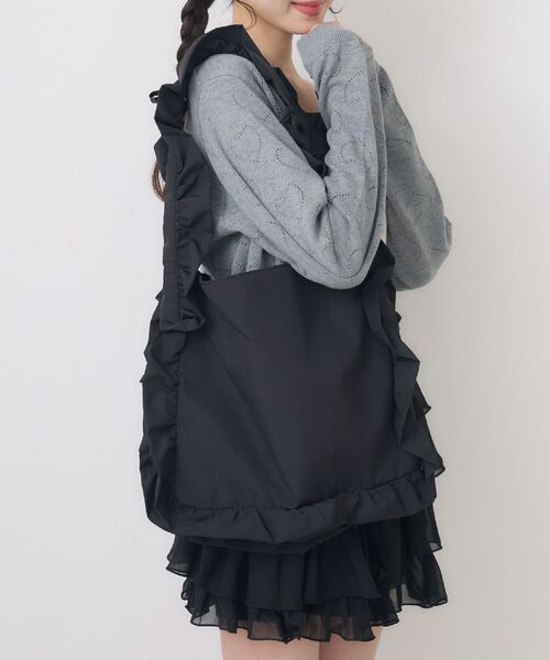 ems excite（エムズエキサイト）の「フリルトートバッグ（ショルダーバッグ・レディース・ナチュラル/ブラック・ONE SIZE）」の2枚目の写真