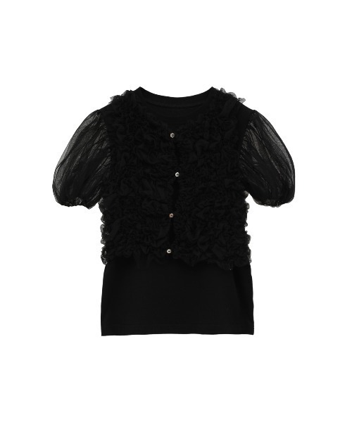 CLANE(クラネ)の「CLANE/クラネ/TULLE VEST LAYERED TOPS(Tシャツ/カットソー・レディース・ホワイト/ブラック・1)」の11枚目の写真