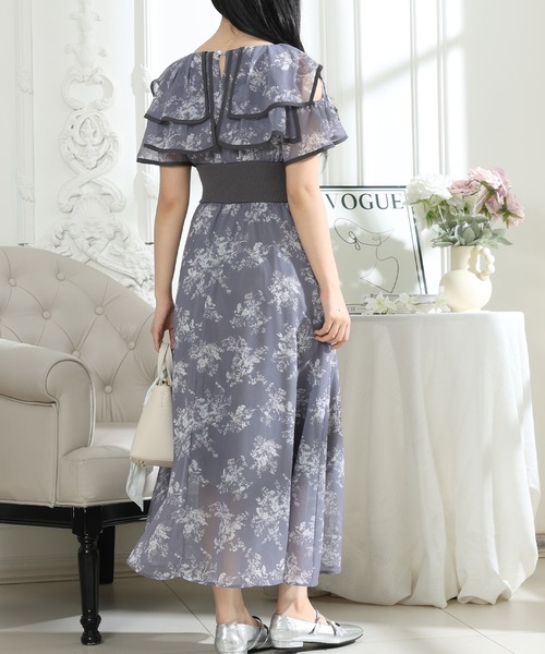 Lace Ladies(レースレディース)の「フラワープリント フリル 配色 ウエストリブ ワンピース(ワンピース・レディース・ピンク/ブラック/グレー・S/FREE)」の7枚目の写真