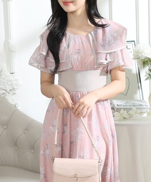 Lace Ladies(レースレディース)の「フラワープリント フリル 配色 ウエストリブ ワンピース(ワンピース・レディース・ピンク/ブラック/グレー・S/FREE)」の11枚目の写真