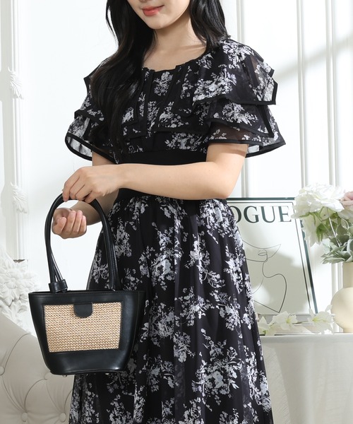 Lace Ladies(レースレディース)の「フラワープリント フリル 配色 ウエストリブ ワンピース(ワンピース・レディース・ピンク/ブラック/グレー・S/FREE)」の17枚目の写真