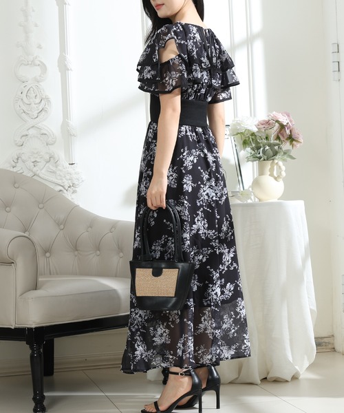 Lace Ladies(レースレディース)の「フラワープリント フリル 配色 ウエストリブ ワンピース(ワンピース・レディース・ピンク/ブラック/グレー・S/FREE)」の18枚目の写真