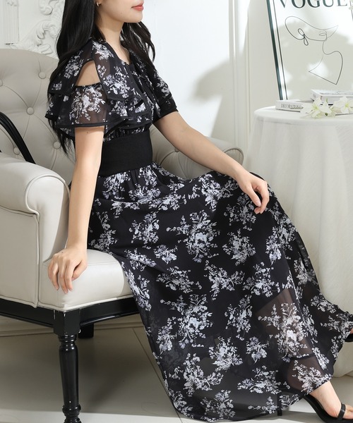 Lace Ladies(レースレディース)の「フラワープリント フリル 配色 ウエストリブ ワンピース(ワンピース・レディース・ピンク/ブラック/グレー・S/FREE)」の19枚目の写真